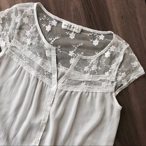 Abercrombie & Fitch Ivory floral lace sheer top